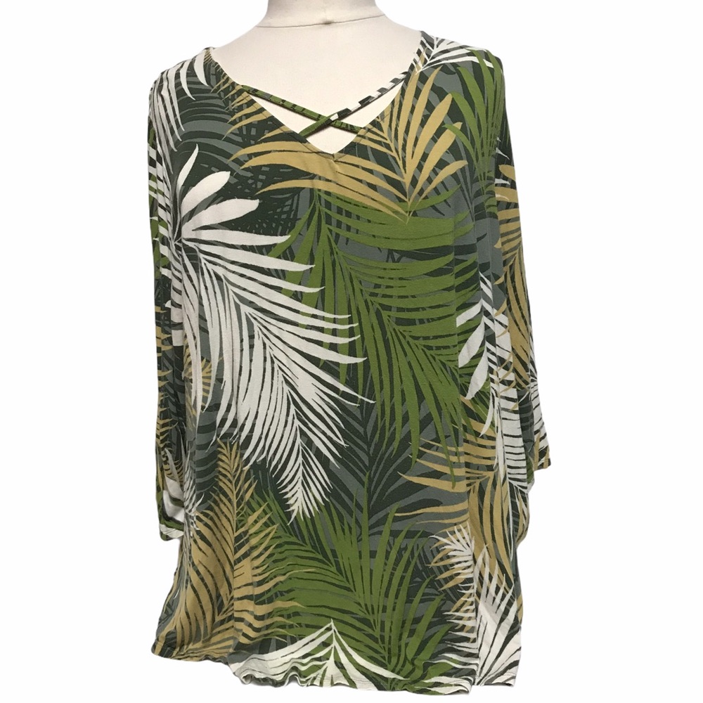 Ruby Rd Green Tropical Plus Size Blouse sz3x